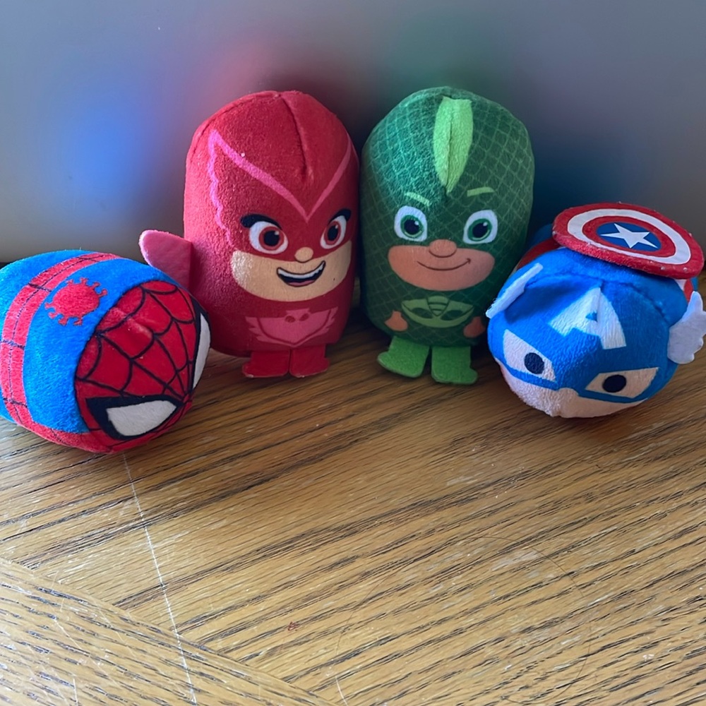 Tsum Tsum Disney Marvel Spiderman & Captain America Mini Plush Toys & 2 PJ Masks